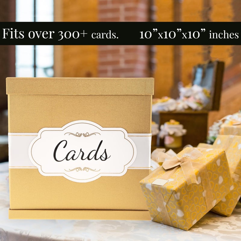 Merry Expressions 10" Gold Card Box, Card Holder For Party, Money Gift Box for Wedding Reception, Graduation, Birthday, Sweet 16 Parties, Bridal & Baby Shower - Large - Wedding Gift Table Decoration - Image 3
